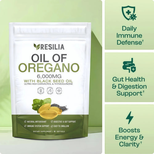 Resilia Softgels with Black Seed Oil – Premium Grade Oregano Oil Capsules for Immune & Digestive Support – Gluten-Free Softgels – Natural Herbal Wellness Supplement (60 Count)